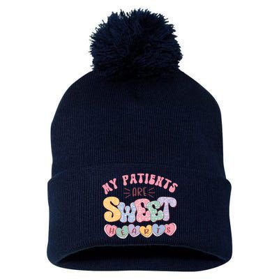 Retro Valentine's Day Nurse My Patients Are Sweet Hearts CNA Pom Pom 12in Knit Beanie