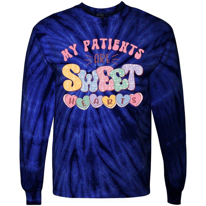 Retro Valentine's Day Nurse My Patients Are Sweet Hearts CNA Tie-Dye Long Sleeve Shirt