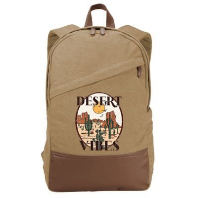 Retro Vintage Desert Vibes Cactus Lovers Cotton Canvas Backpack