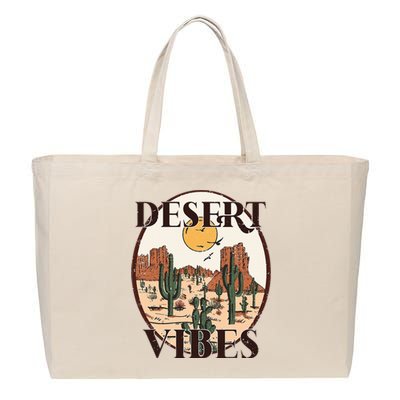 Retro Vintage Desert Vibes Cactus Lovers Cotton Canvas Jumbo Tote