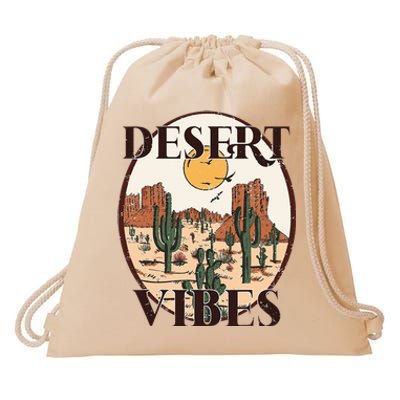 Retro Vintage Desert Vibes Cactus Lovers Drawstring Bag