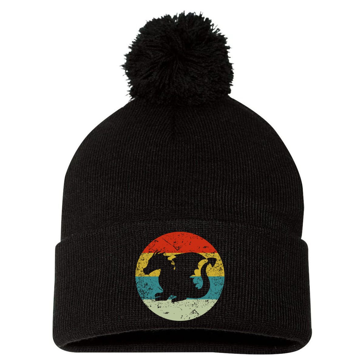 Retro Vintage Dragon Pom Pom 12in Knit Beanie
