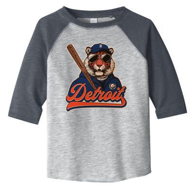 Retro Vintage Detroit Baseball Mascot Sports Fan Toddler Fine Jersey T-Shirt