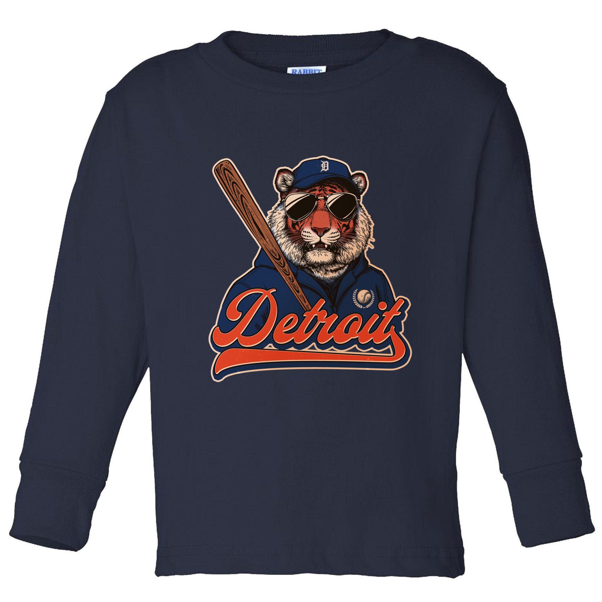 Retro Vintage Detroit Baseball Mascot Sports Fan Toddler Long Sleeve Shirt