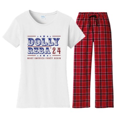 Retro Vintage Dolly And Reba 2024 Make America Fancy Again Women's Flannel Pajama Set