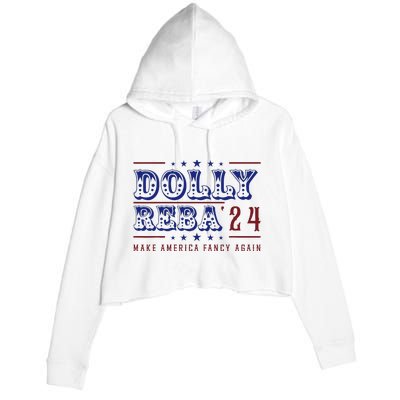 Retro Vintage Dolly And Reba 2024 Make America Fancy Again Crop Fleece Hoodie