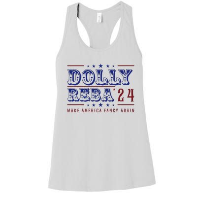 Retro Vintage Dolly And Reba 2024 Make America Fancy Again Women's Racerback Tank