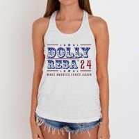 Retro Vintage Dolly And Reba 2024 Make America Fancy Again Women's Knotted Racerback Tank