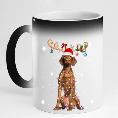 Reindeer Vizsla Dog Santa Hat Christmas Light Xmas Vizsla Cute Gift 11oz Black Color Changing Mug