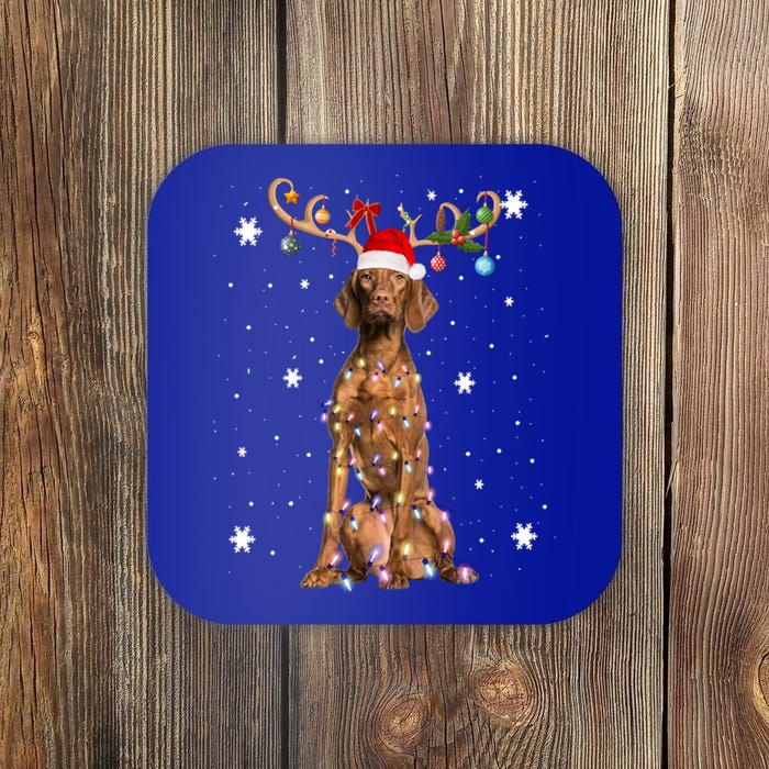 Reindeer Vizsla Dog Santa Hat Christmas Light Xmas Vizsla Cute Gift Coaster