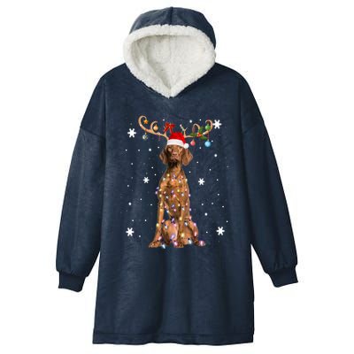 Reindeer Vizsla Dog Santa Hat Christmas Light Xmas Vizsla Cute Gift Hooded Wearable Blanket