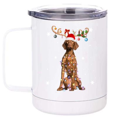 Reindeer Vizsla Dog Santa Hat Christmas Light Xmas Vizsla Cute Gift 12 oz Stainless Steel Tumbler Cup