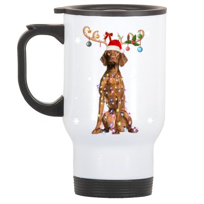 Reindeer Vizsla Dog Santa Hat Christmas Light Xmas Vizsla Cute Gift Stainless Steel Travel Mug