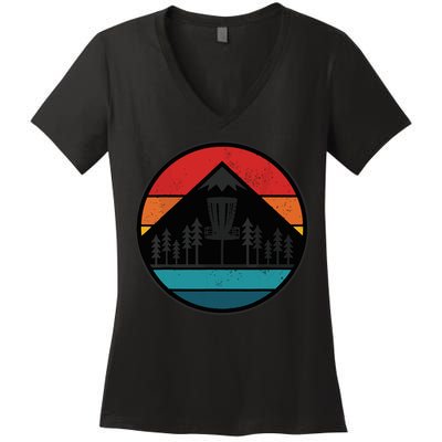 Retro Vintage Disc Golf Frolf Flying Disc Sport Women's V-Neck T-Shirt