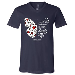 Red Valentine's Days Women Christian Butterfly V-Neck T-Shirt