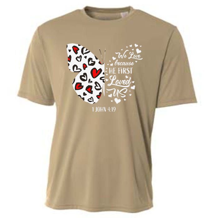 Red Valentine's Days Women Christian Butterfly Cooling Performance Crew T-Shirt