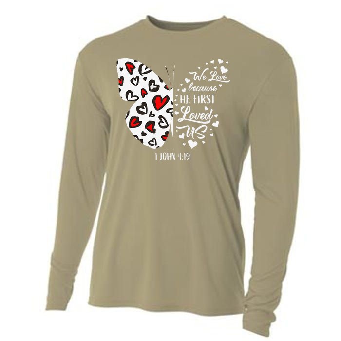 Red Valentine's Days Women Christian Butterfly Cooling Performance Long Sleeve Crew