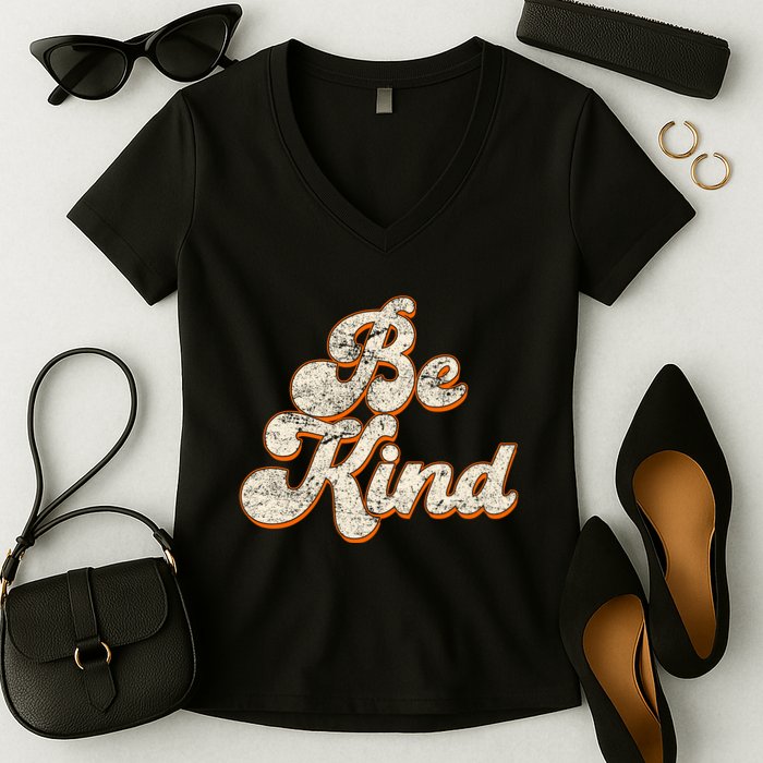 Retro Vintage Distressed Be Kind Women's V-Neck T-Shirt