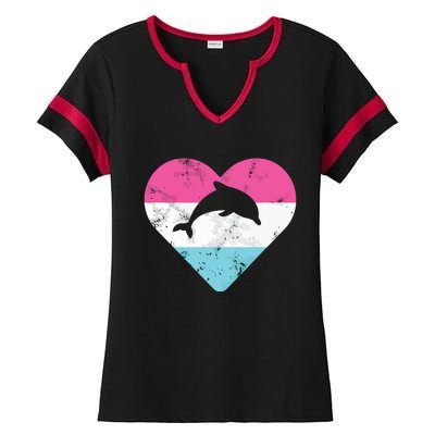 Retro Vintage Dolphin Gift For Ladies Halftime Notch Neck Tee