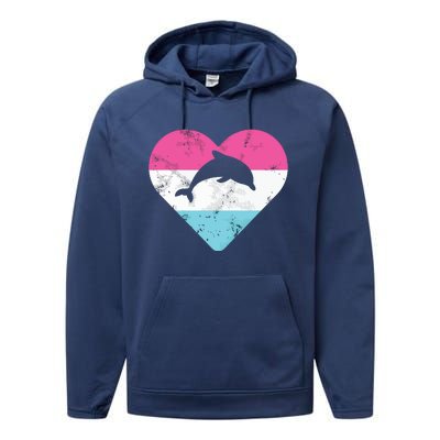 Retro Vintage Dolphin Gift For Performance Fleece Hoodie