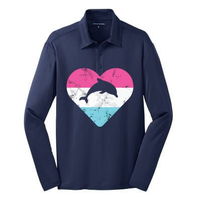 Retro Vintage Dolphin Gift For Silk Touch Performance Long Sleeve Polo