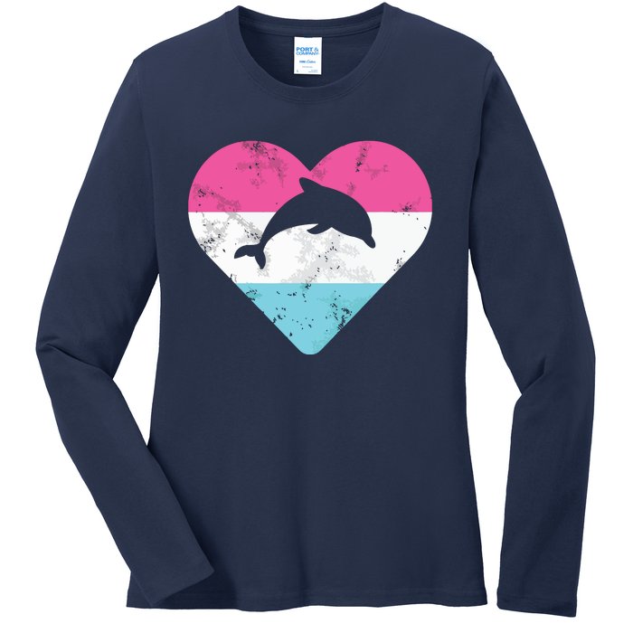 Retro Vintage Dolphin Gift For Ladies Long Sleeve Shirt