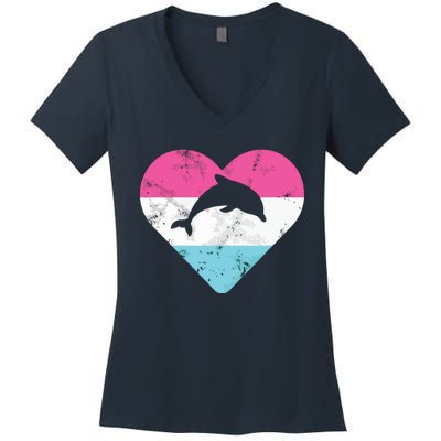 Retro Vintage Dolphin Gift For Women's V-Neck T-Shirt