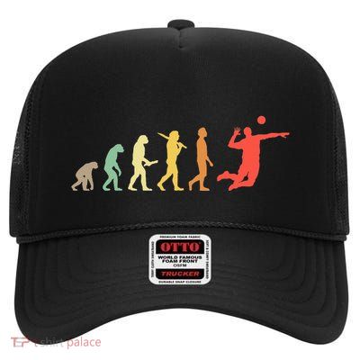Retro Volleyball Evolution Gift For Volleyball Players High Crown Mesh Back Trucker Hat