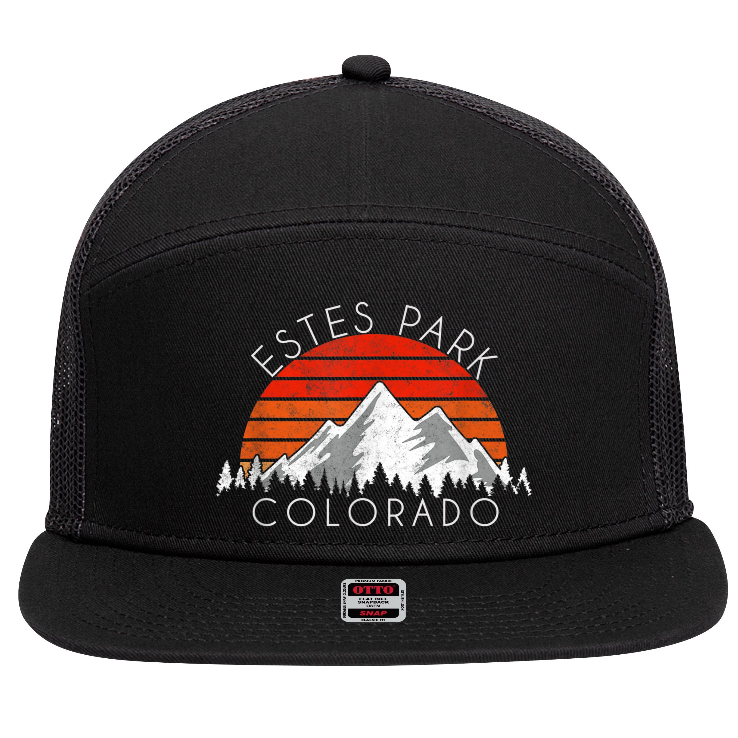 Retro Vintage Estes Park, Colorado Distressed 7 Panel Mesh Trucker Snapback Hat