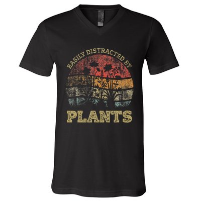 Retro Vintage Easily Distracted By Plants For Plants Lover V-Neck T-Shirt