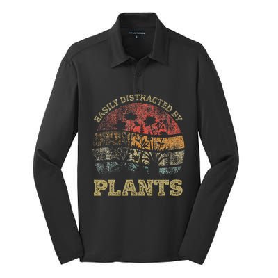 Retro Vintage Easily Distracted By Plants For Plants Lover Silk Touch Performance Long Sleeve Polo