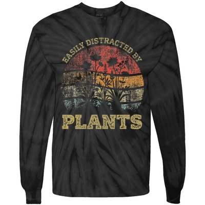 Retro Vintage Easily Distracted By Plants For Plants Lover Tie-Dye Long Sleeve Shirt