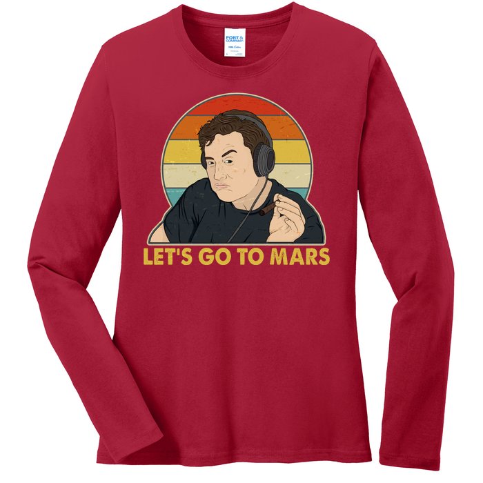 Retro Vintage Elon Musk Let's Go To Mars Ladies Long Sleeve Shirt