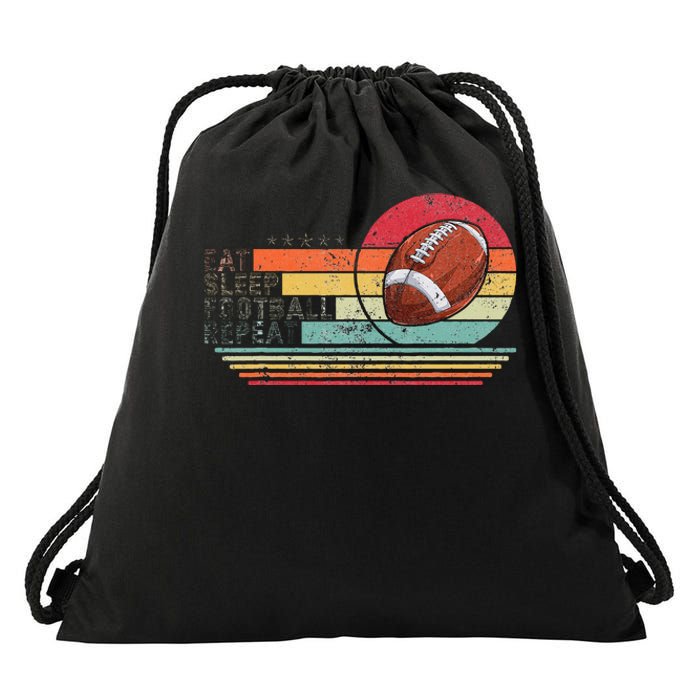 Retro Vintage Eat Sleep Football Repeat American Sport Drawstring Bag