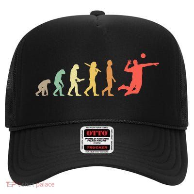 Retro Volleyball Evolution Gift For Volleyball Players Gift High Crown Mesh Back Trucker Hat