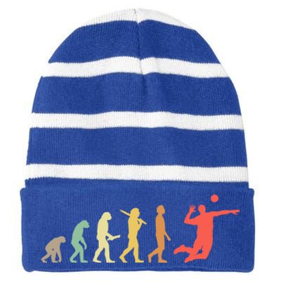 Retro Volleyball Evolution Gift For Volleyball Players Gift Striped Beanie with Solid Band