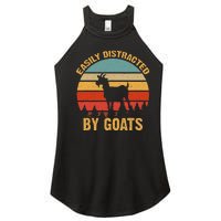 Retro Vintage Easily Distracted By Goats Funny Goat Lover Women’s Perfect Tri Rocker Tank