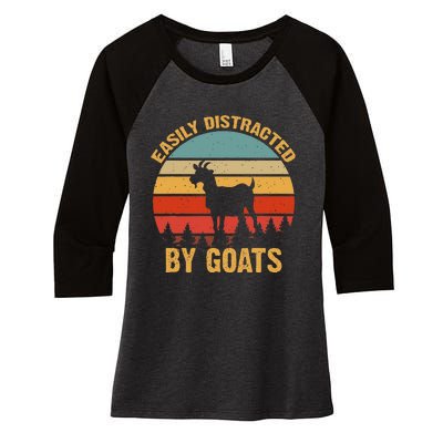 Retro Vintage Easily Distracted By Goats Funny Goat Lover Women's Tri-Blend 3/4-Sleeve Raglan Shirt