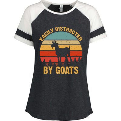 Retro Vintage Easily Distracted By Goats Funny Goat Lover Enza Ladies Jersey Colorblock Tee