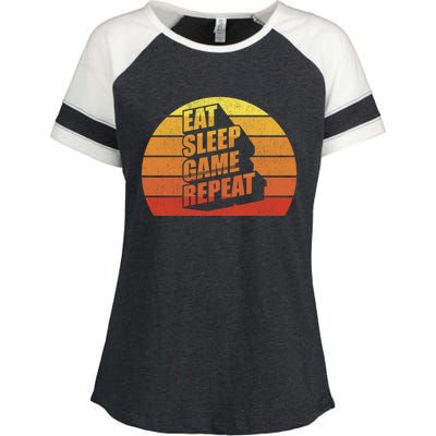 Retro Vintage Eat Sleep Game Repeat Gamer Funny Gift Funny Gaming Gift Enza Ladies Jersey Colorblock Tee