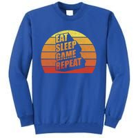 Retro Vintage Eat Sleep Game Repeat Gamer Funny Gift Funny Gaming Gift Tall Sweatshirt