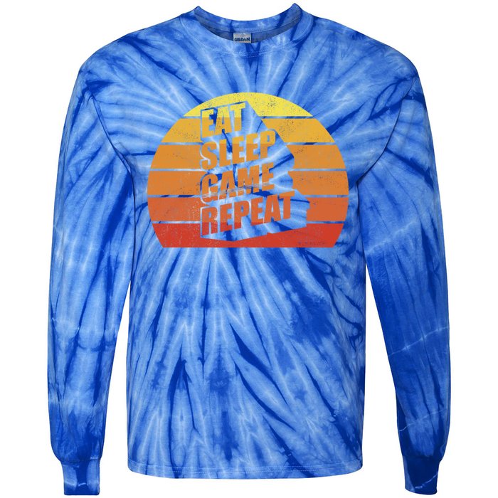 Retro Vintage Eat Sleep Game Repeat Gamer Funny Gift Funny Gaming Gift Tie-Dye Long Sleeve Shirt