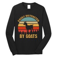 Retro Vintage Easily Distracted By Goats Funny Goat Lover Long Sleeve Shirt