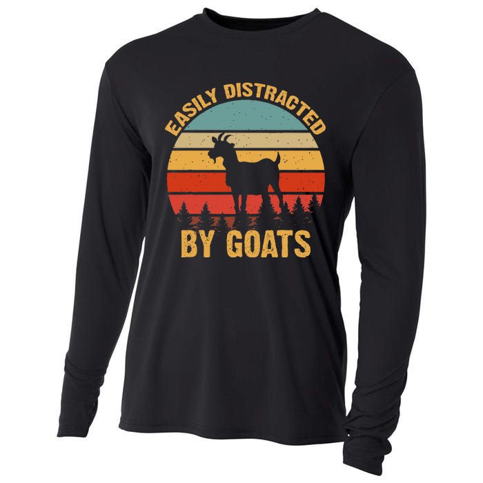 Retro Vintage Easily Distracted By Goats Funny Goat Lover Cooling Performance Long Sleeve Crew