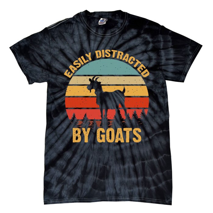 Retro Vintage Easily Distracted By Goats Funny Goat Lover Tie-Dye T-Shirt