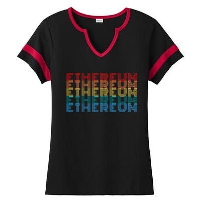 Retro Vintage Ethereum, Crypto Currency, Blockchain, ETH Logo, ETH Coin Lovers Ladies Halftime Notch Neck Tee