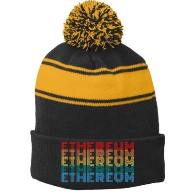 Retro Vintage Ethereum, Crypto Currency, Blockchain, ETH Logo, ETH Coin Lovers Stripe Pom Pom Beanie