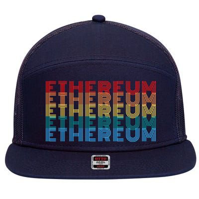 Retro Vintage Ethereum, Crypto Currency, Blockchain, ETH Logo, ETH Coin Lovers 7 Panel Mesh Trucker Snapback Hat
