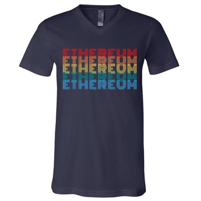 Retro Vintage Ethereum, Crypto Currency, Blockchain, ETH Logo, ETH Coin Lovers V-Neck T-Shirt