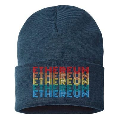Retro Vintage Ethereum, Crypto Currency, Blockchain, ETH Logo, ETH Coin Lovers Sustainable Knit Beanie